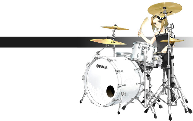 Woman playing drums black white free wallpaper - medium preview image