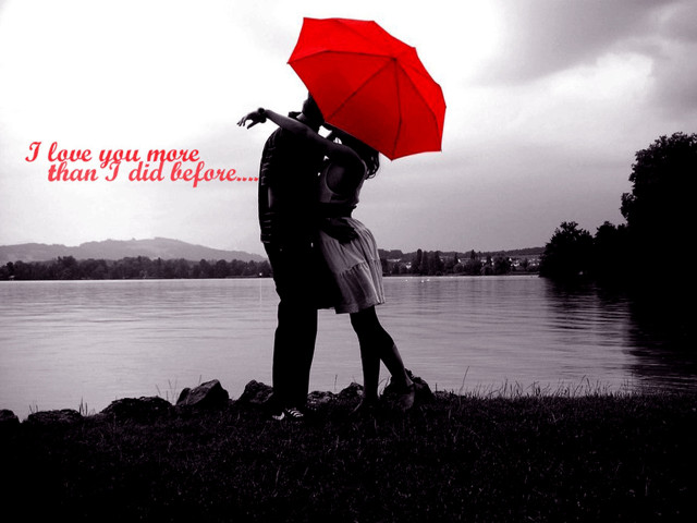 Couple kissing umbrella lake quote free wallpaper - medium preview image