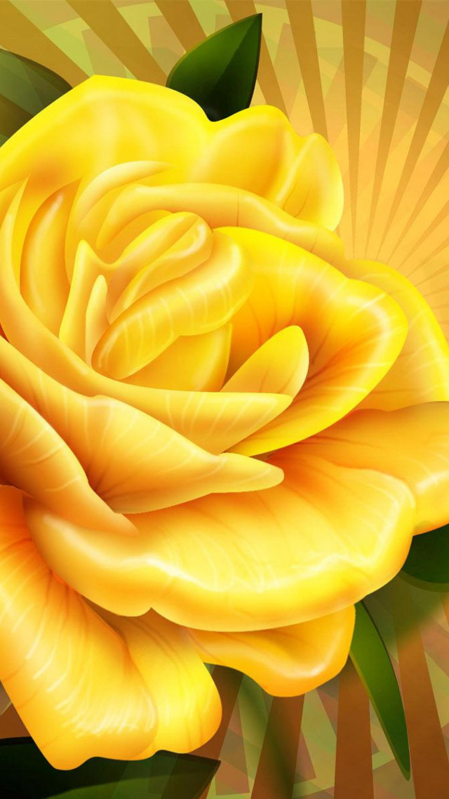 Yellow rose green leaves sunburst #2 free wallpaper - medium preview image