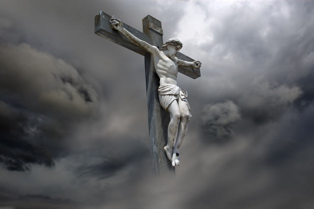 Man cross clouds sky painting free wallpaper - medium preview image