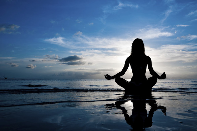 Woman yoga beach sunset sunlight free wallpaper - medium preview image