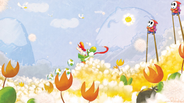 Cartoon person flying field flowers free wallpaper - medium preview image