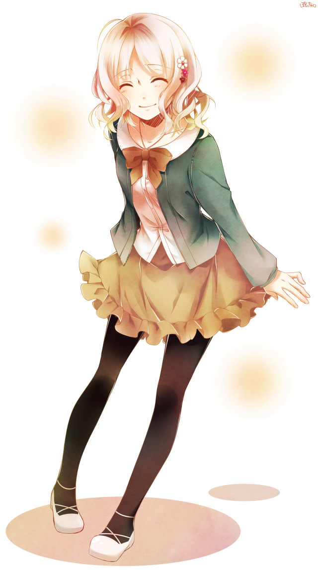 Girl green jacket yellow skirt free wallpaper - medium preview image