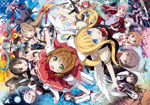 Anime characters background group illustration free wallpaper - medium preview image