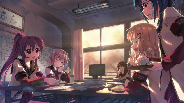 Girls sitting table room window free wallpaper - medium preview image