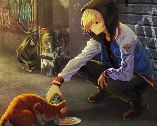 Person feeding cat graffiti wall #2 free wallpaper - medium preview image