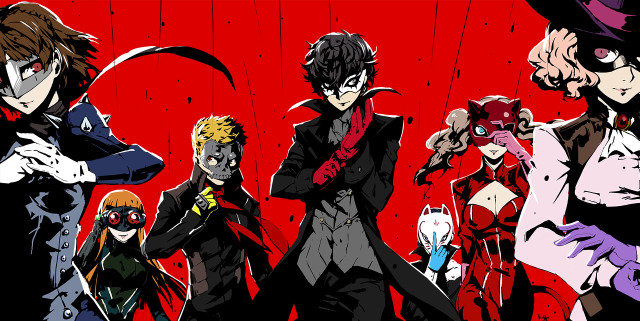 Anime characters group red background #2 free wallpaper - medium preview image