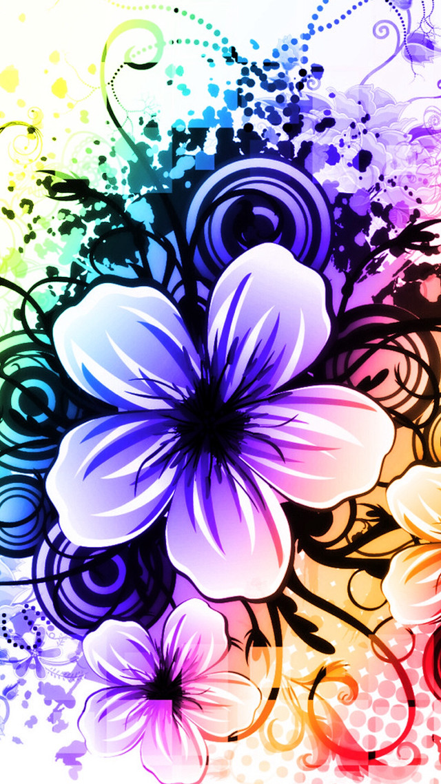 Colorful flower swirl dots blue free wallpaper - medium preview image
