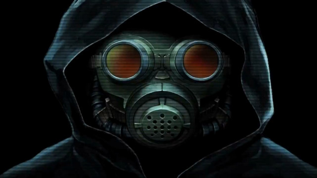 Man gasmask hood glowingredlight cedricseaut free wallpaper - medium preview image