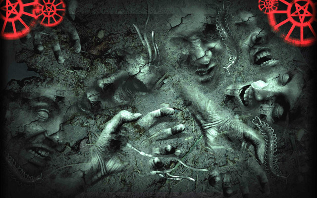 Reaching hands red lights black free wallpaper - medium preview image