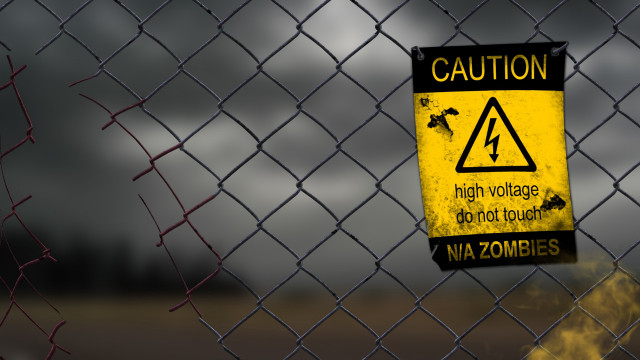 Caution sign fence dark sky free wallpaper - medium preview image