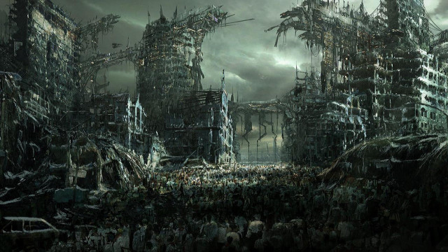 City crowd giant building clock free wallpaper - medium preview image