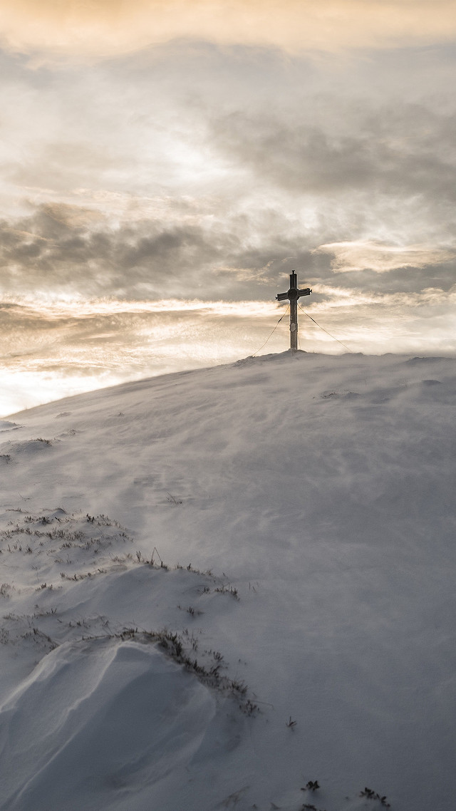 Cross snowy hill sky clouds free wallpaper - medium preview image