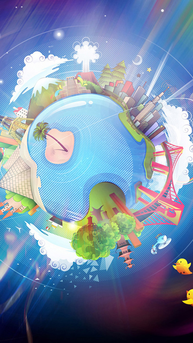 Cartoon sleeping globe city duck free wallpaper - medium preview image