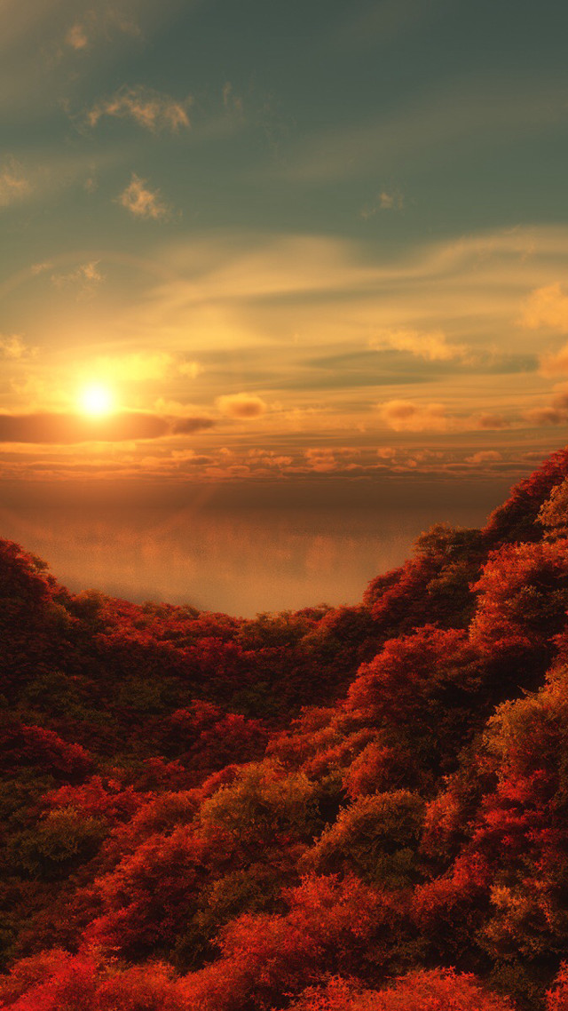 Sunset mountain trees water clouds free wallpaper - medium preview image