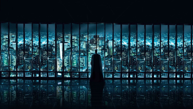 Person window cityscape night skyline free wallpaper - medium preview image