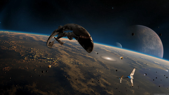Space station flying over planet #2 free wallpaper - medium preview image