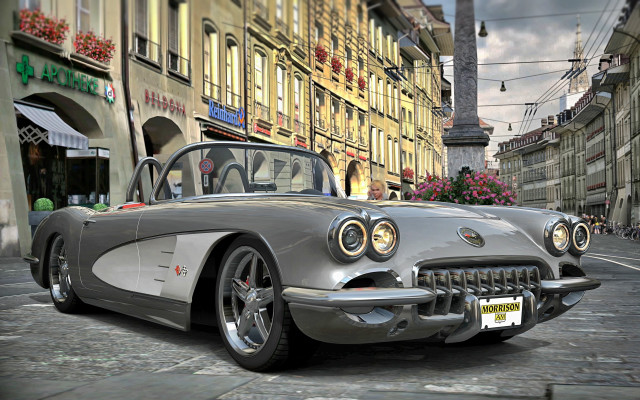 Car parked street tall building free wallpaper - medium preview image