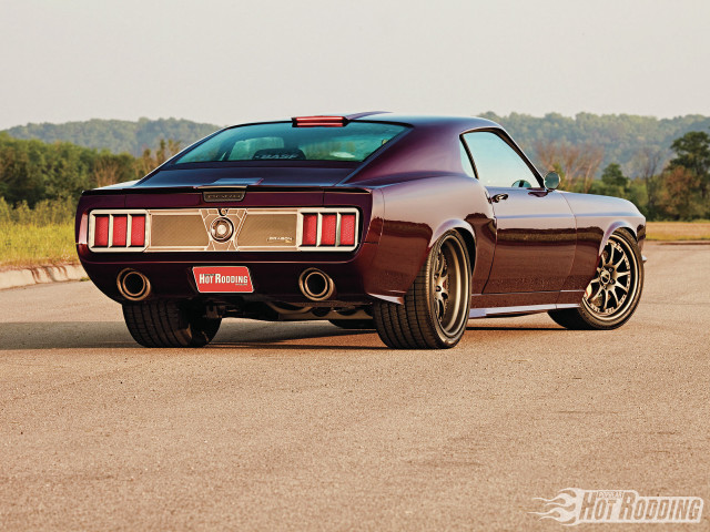 Brown mustang parked road forest free wallpaper - medium preview image