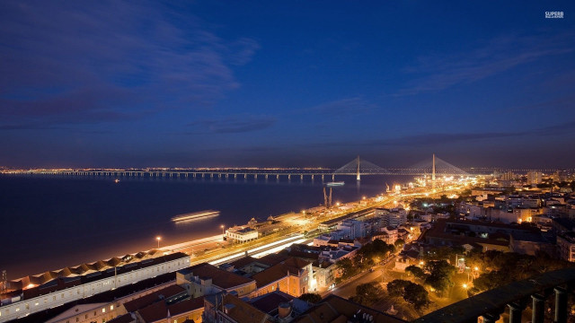 City night bridge water background free wallpaper - medium preview image