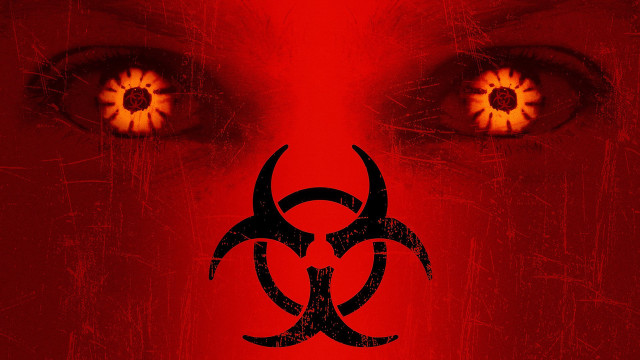 Red background biohazard sign glowing free wallpaper - medium preview image