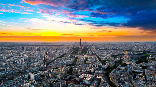 Cityscape sunset blue sky clouds free wallpaper - medium preview image