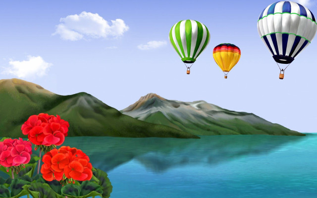 Hot air balloons lake mountains #4 free wallpaper - medium preview image
