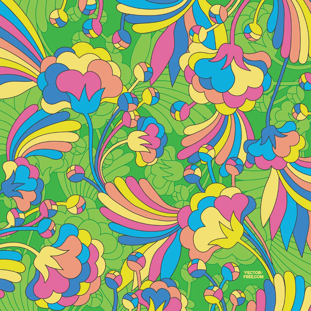 Psychedelic floral pattern green blue free wallpaper - medium preview image