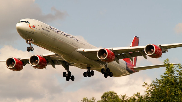 Jetliner cloudy sky trees bushes free wallpaper - medium preview image