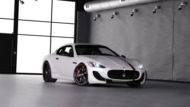 White masera parked garage wall free wallpaper - medium preview image