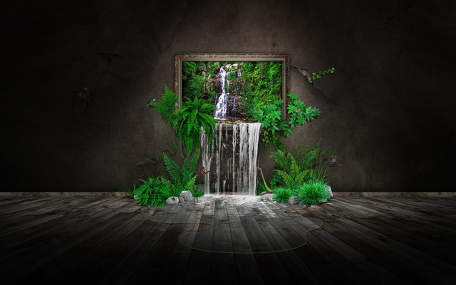Waterfall hole plants picture frame free wallpaper - medium preview image