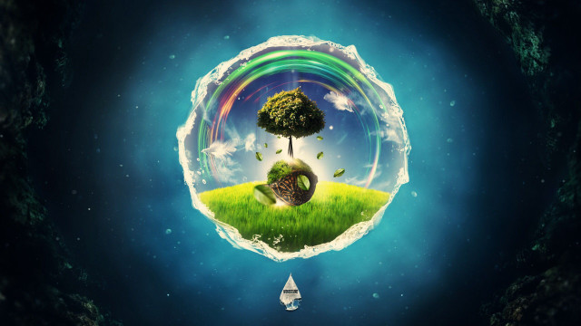 Tree rainbow boat water scenery free wallpaper - medium preview image