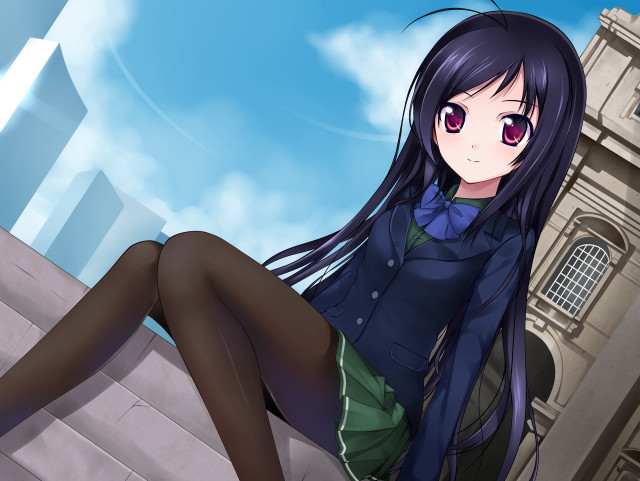 Woman sitting ledge clock tower free wallpaper - medium preview image
