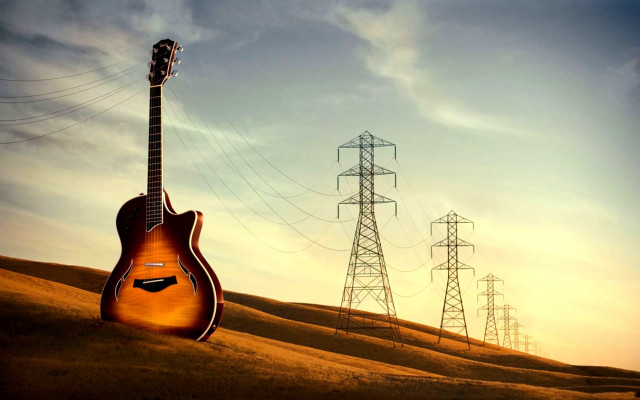 Guitar hill powerlines telephonepole sunset free wallpaper - medium preview image