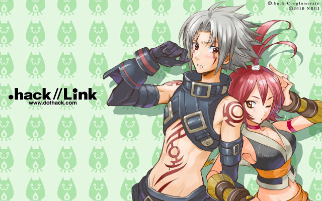 Anime characters hugging green background free wallpaper - medium preview image