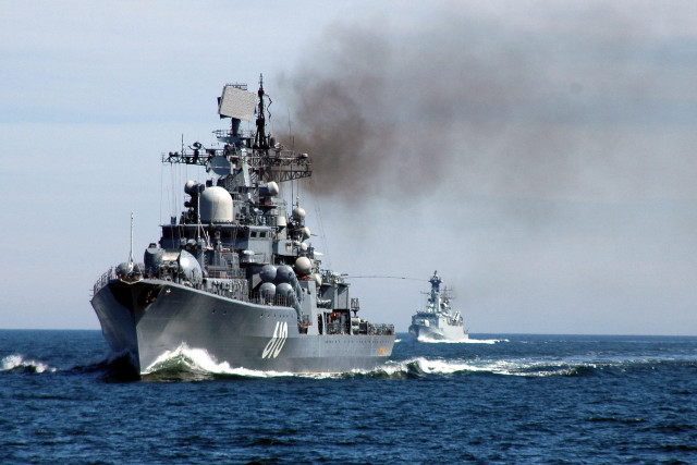 Battleship smoke ocean small boat free wallpaper - medium preview image