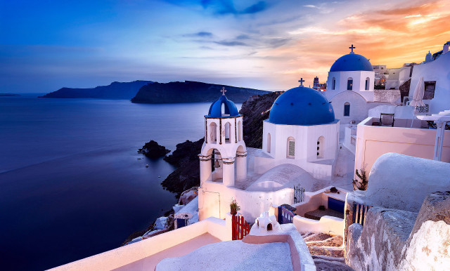 Church cliff ocean sunset colorful free wallpaper - medium preview image