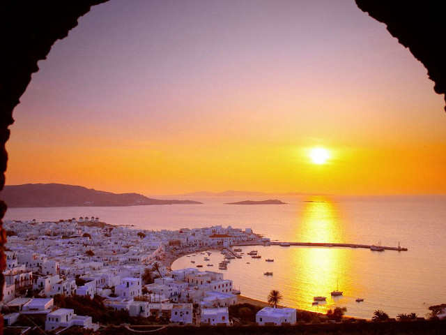 Sunset city ocean window view free wallpaper - medium preview image