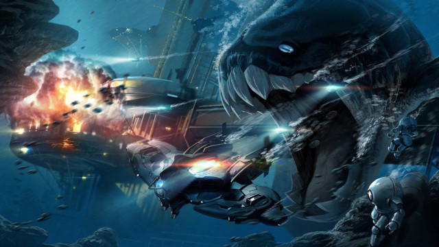 Alien attack ship ocean monster free wallpaper - medium preview image