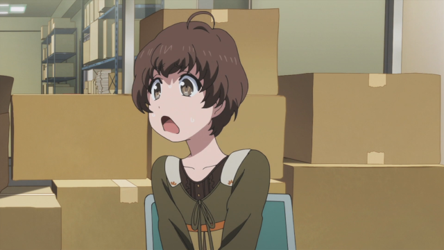 Woman surprised chair warehouse boxes free wallpaper - medium preview image