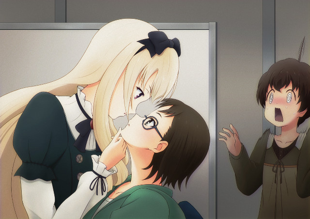 Anime couple kissing mirror woman free wallpaper - medium preview image