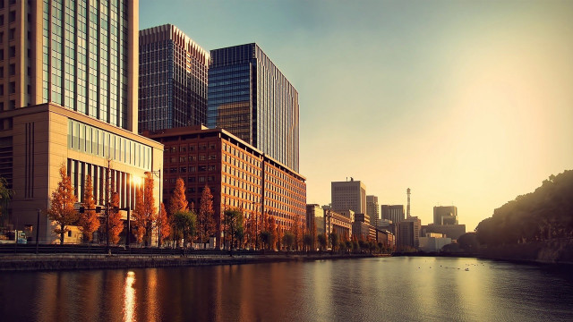 River city tall buildings trees free wallpaper - medium preview image
