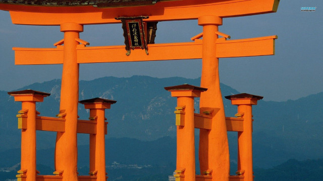 Large orange structure clock mountains #2 free wallpaper - medium preview image