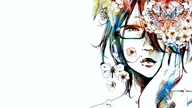 Woman flower crown glasses head free wallpaper - medium preview image