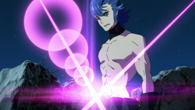 Man blue hair sword mountain free wallpaper - medium preview image