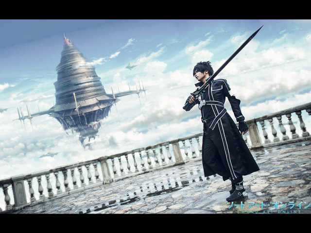 Man black outfit sword building free wallpaper - medium preview image