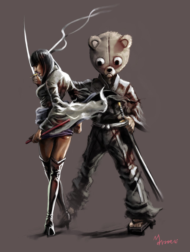 Couple people swords bear back free wallpaper - medium preview image