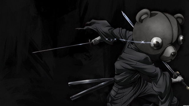 Panda swords black background white free wallpaper - medium preview image
