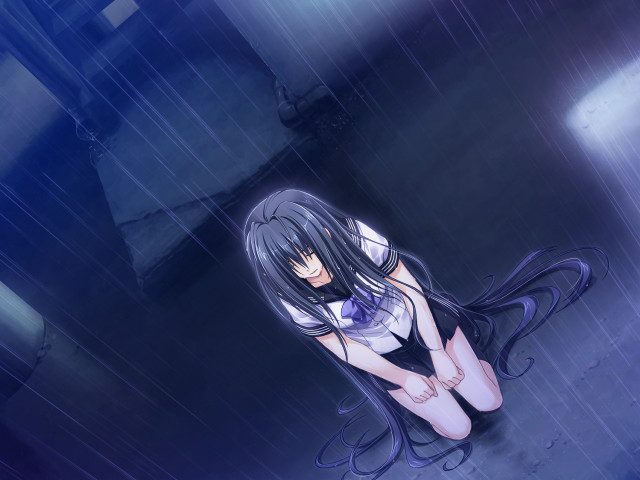 Woman sitting rain ground legs free wallpaper - medium preview image