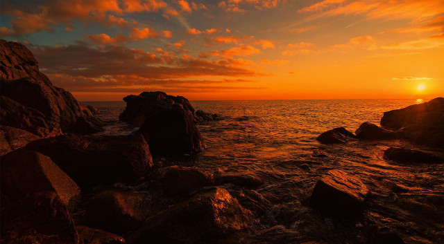 Sunset ocean rocks water orange #6 free wallpaper - medium preview image